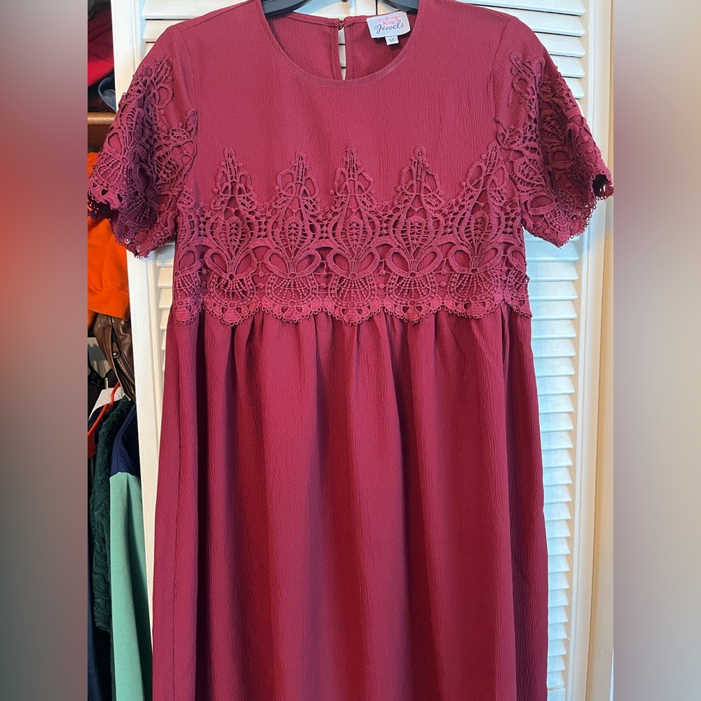 Red lace overlay dress